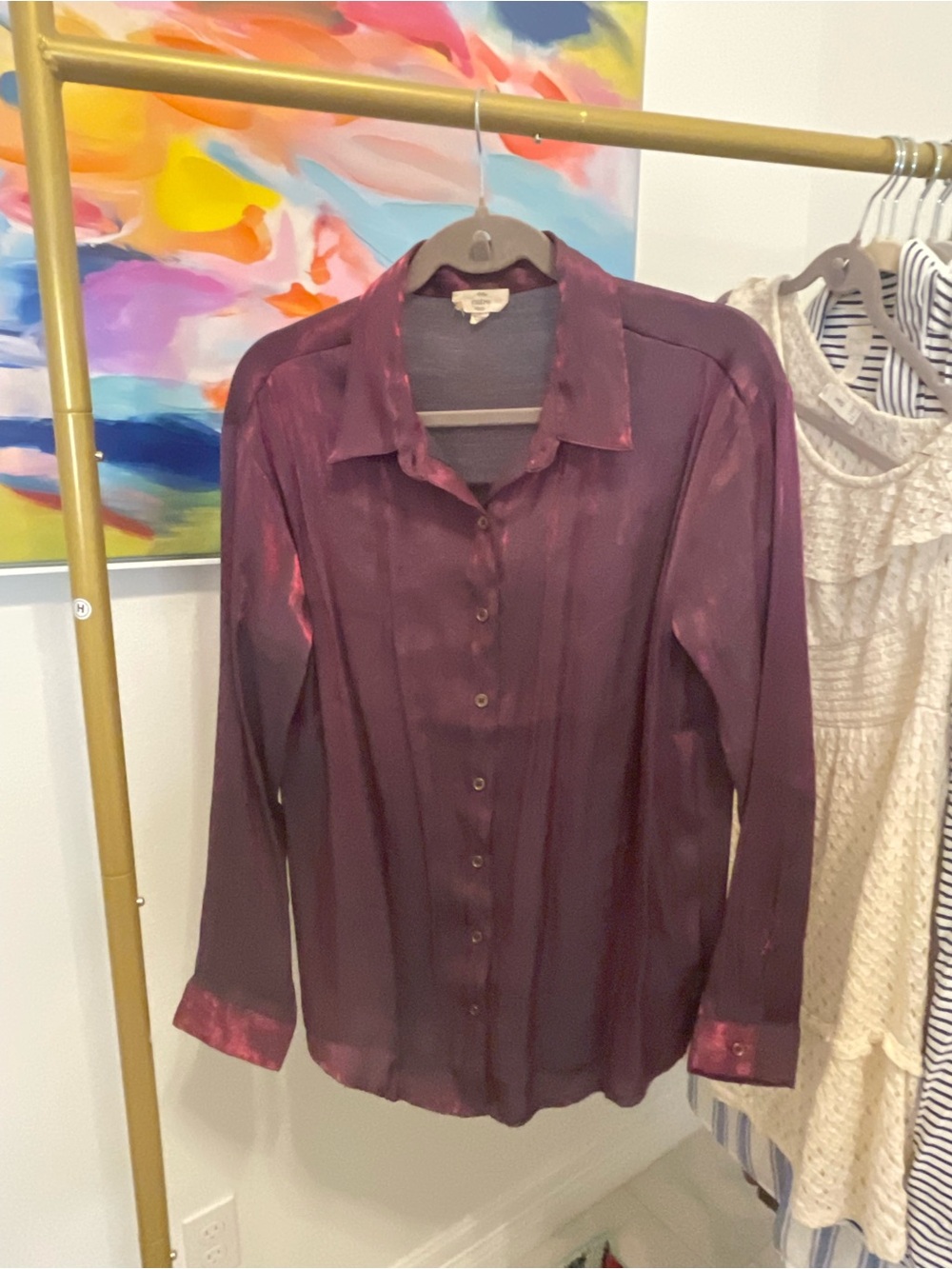 entro Plum Satin Button-Down Shirt small